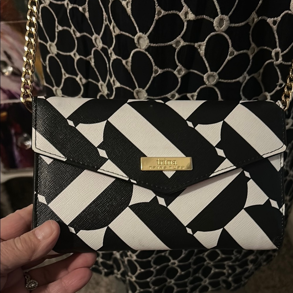 Trina Turk Black and White Geometric Clutch